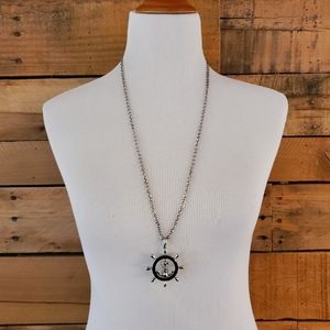 Silvertone & navy enamel ship's wheel/anchor necklace